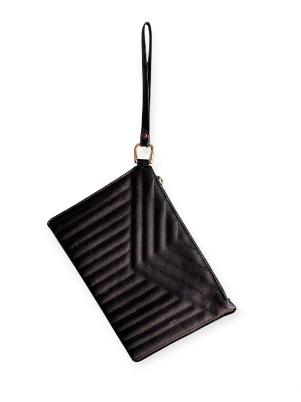 A New Day Black Chevron Quilted Faux Leather Wristlet Clutch